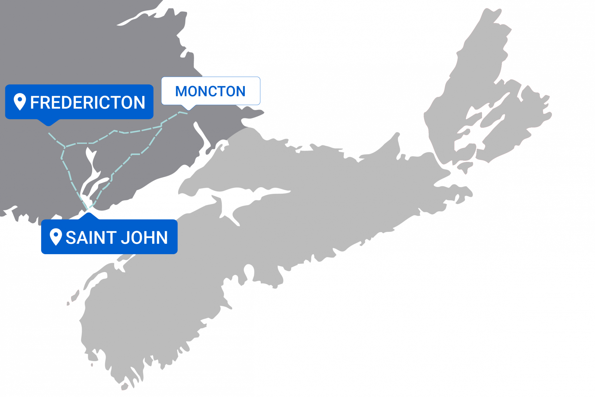 Map of destinations from Fredericton / Saint John