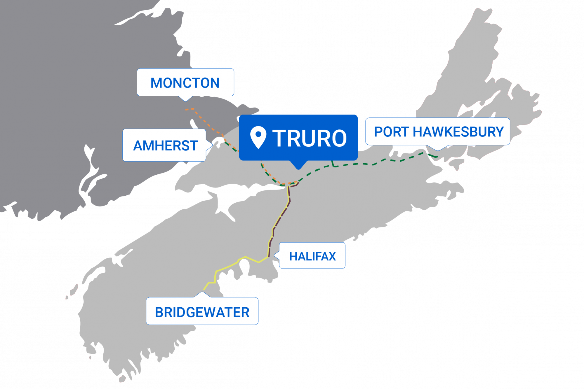 Map of destinations from Truro