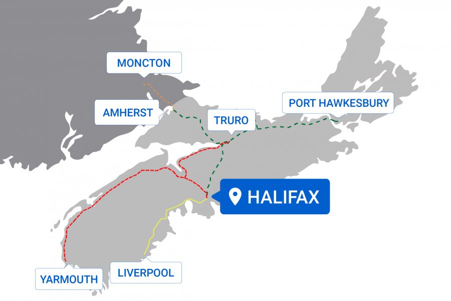 Map of destinations from Halifax