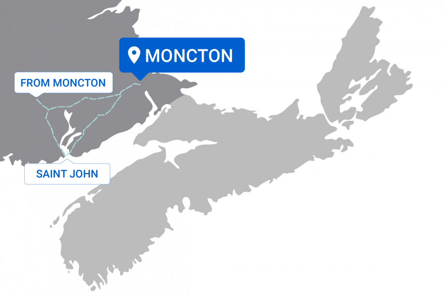 Map of destinations from Moncton